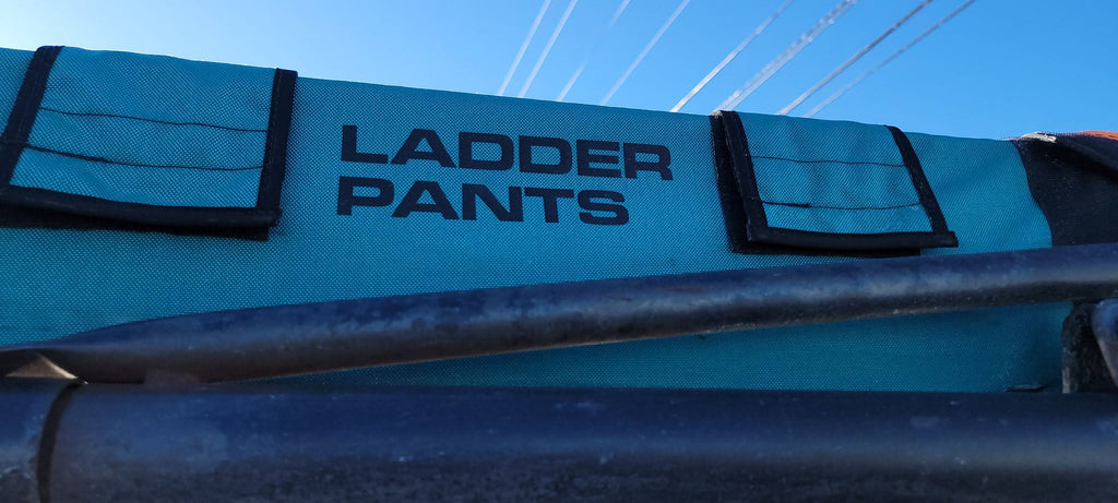 Ladder Pants logo close up on product